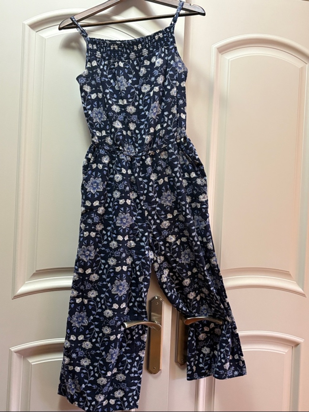 Old Navy Navy Floral Smocked Jumpsuit with Wide Legs